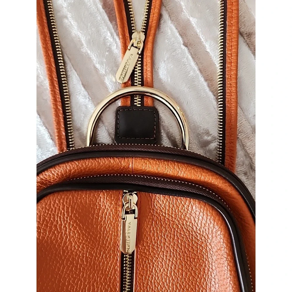 Vanentina Italian Pebbled Leather Backpack Orange W/Black LNC!